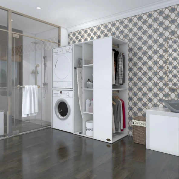 Kenzlife çamaşır-kurutma makinesi dolabı ve giysi dolabı kazvini sağ byz 180*160*60  banyo ürün görseli