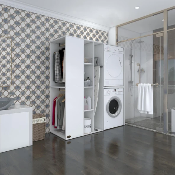 Kenzlife çamaşır-kurutma makinesi dolabı ve giysi dolabı kazvini sol byz 180*160*60  banyo ürün görseli 1