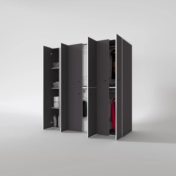 Kenzlife çamaşır-kurutma makinesi dolabı ve giysi dolabı suyuti sol gri 180*170*60  banyo - Resim 2