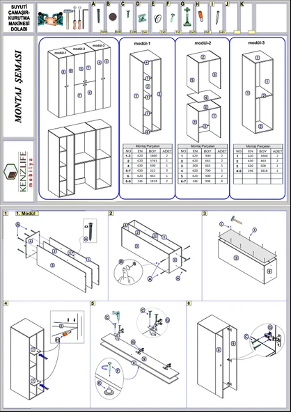 Kenzlife çamaşır-kurutma makinesi dolabı ve giysi dolabı suyutimdf sol byz 180*170*60  % 100 FULL MDF - Resim 4