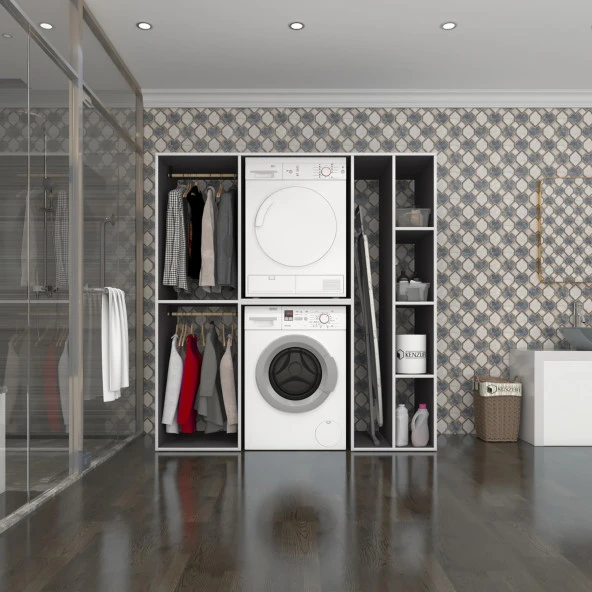Kenzlife çamaşır-kurutma makinesi dolabı ve giysi dolabı cevheri sağ gri 180*170*60  banyo