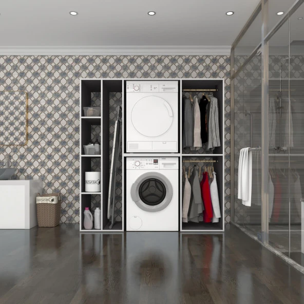 Kenzlife çamaşır-kurutma makinesi dolabı ve giysi dolabı cevheri sol gri 180*170*60  banyo