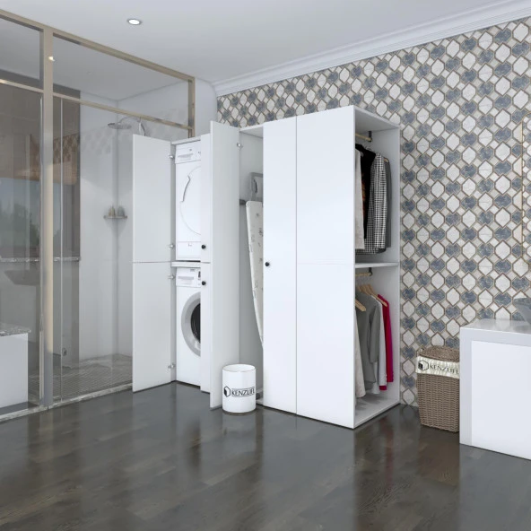 Kenzlife çamaşır-kurutma makinesi dolabı ve giysi dolabı bistami sağ byz 180*160*60  % 100 FULL MDF