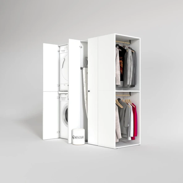 Kenzlife çamaşır-kurutma makinesi dolabı ve giysi dolabı bistami sağ byz 180*160*60  % 100 FULL MDF - Resim 2