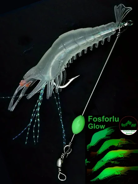 Eagenset Fosforlu Glow Silikon Karides Yapay Yem Beyaz