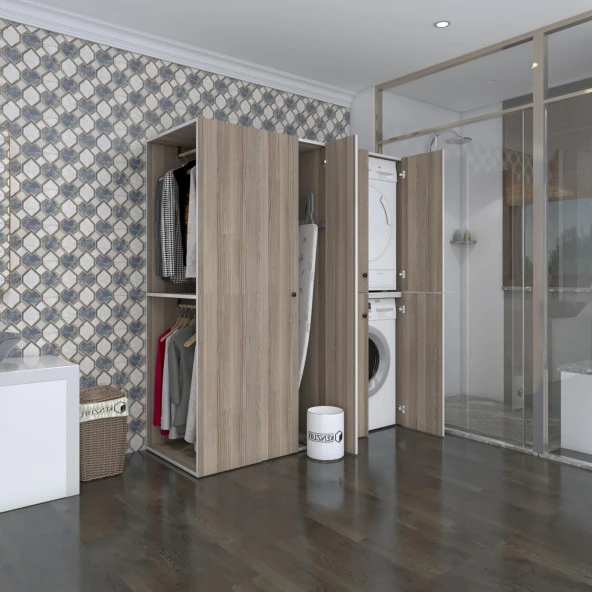 Kenzlife çamaşır-kurutma makinesi dolabı ve giysi dolabı bistami sol crd 180*160*60  banyo ürün görseli