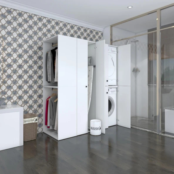 Kenzlife çamaşır-kurutma makinesi dolabı ve giysi dolabı bistami sol byz 180*160*60  % 100 FULL MDF