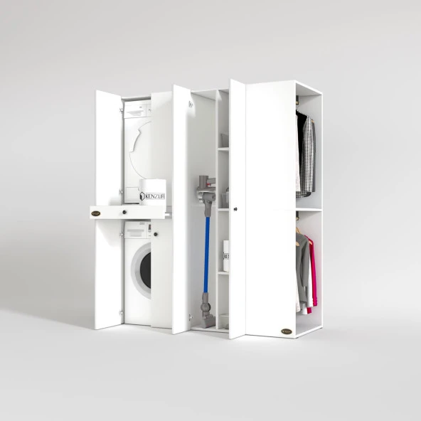 Kenzlife çamaşır-kurutma makinesi dolabı ve giysi dolabı çekmeceli eşari sağ byz 187*160*60  banyo - Resim 2