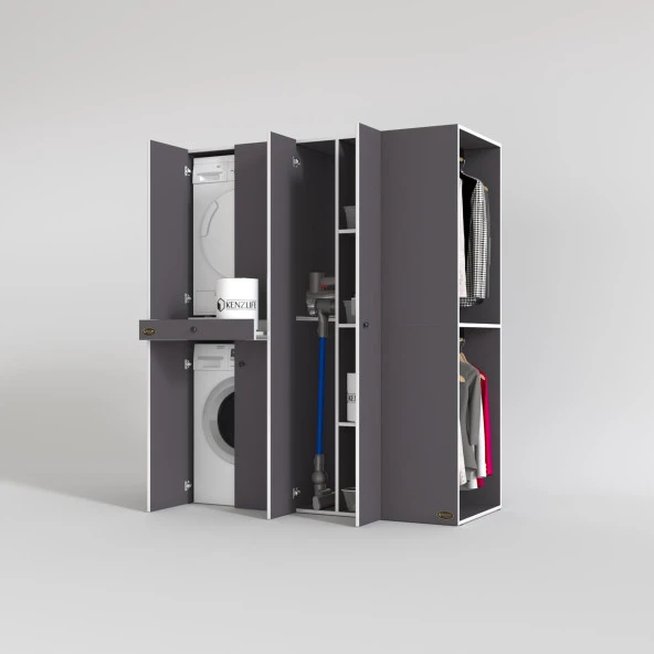 Kenzlife çamaşır-kurutma makinesi dolabı ve giysi dolabı çekmeceli eşari sağ gri 187*160*60  banyo - Resim 2