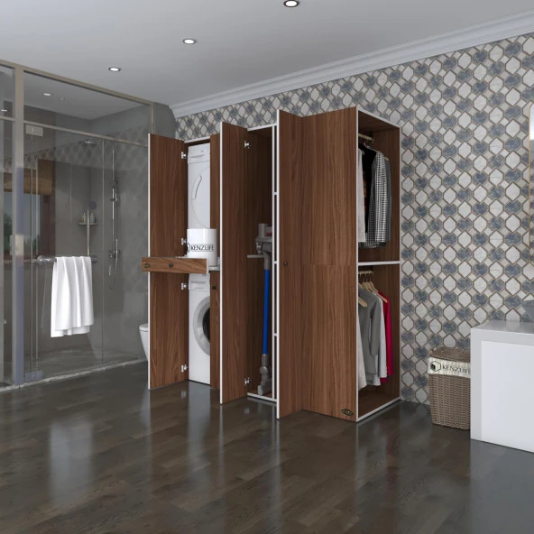 Kenzlife çamaşır-kurutma makinesi dolabı ve giysi dolabı çekmeceli eşari sağ cvz 187*160*60  banyo ürün görseli