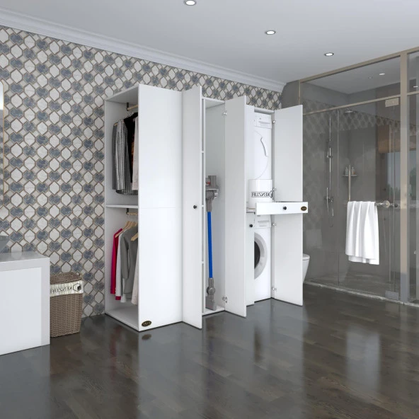Kenzlife çamaşır-kurutma makinesi dolabı ve giysi dolabı çekmeceli eşari sol byz 187*160*60  banyo