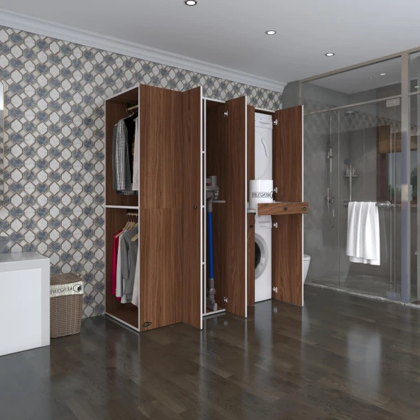 Kenzlife çamaşır-kurutma makinesi dolabı ve giysi dolabı çekmeceli eşari sol cvz 187*160*60  banyo