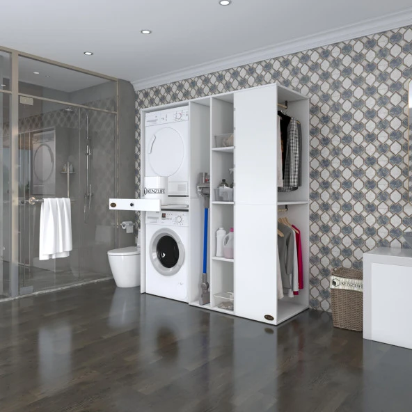 Kenzlife çamaşır-kurutma makinesi dolabı ve giysi dolabı çekmeceli attar sağ byz 187*160*60  % 100 FULL MDF
