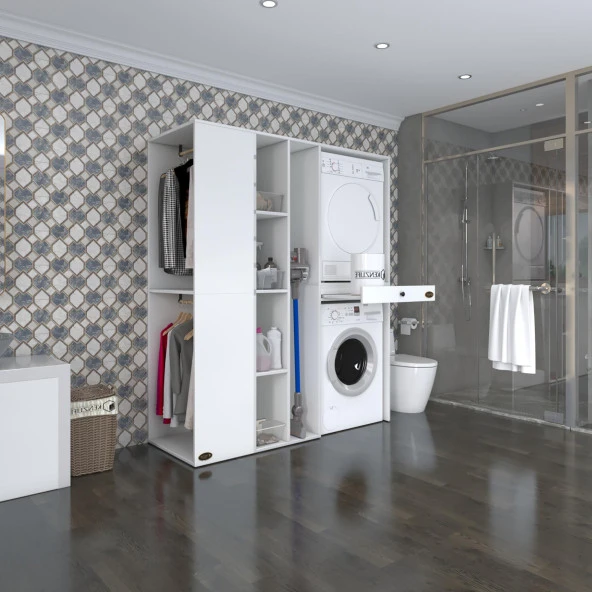 Kenzlife çamaşır-kurutma makinesi dolabı ve giysi dolabı çekmeceli attar sol byz 187*160*60  banyo