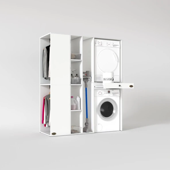 Kenzlife çamaşır-kurutma makinesi dolabı ve giysi dolabı çekmeceli attar sol byz 187*160*60  banyo - Resim 2