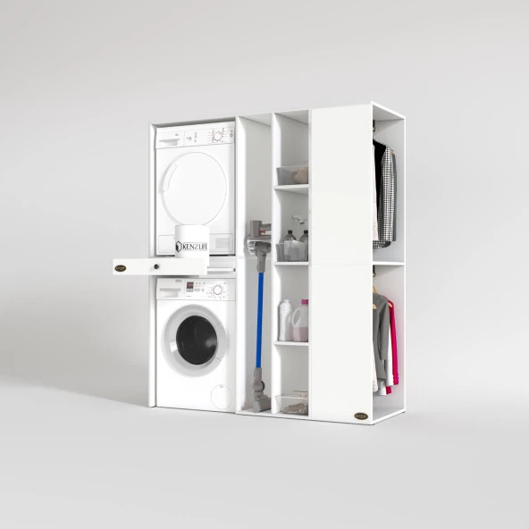 Kenzlife çamaşır-kurutma makinesi dolabı ve giysi dolabı çekmeceli attar sağ byz 187*160*60  % 100 FULL MDF - Resim 2