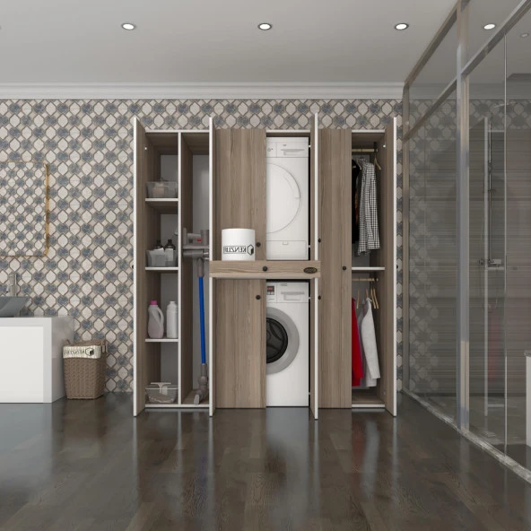 Kenzlife çamaşır-kurutma makinesi dolabı ve giysi dolabı çekmeceli ebuzer sol raf crd 187*170*120  banyo