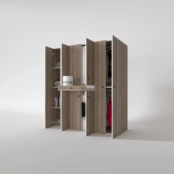 Kenzlife çamaşır-kurutma makinesi dolabı ve giysi dolabı çekmeceli ebuzer sol raf crd 187*170*120  banyo - Resim 2