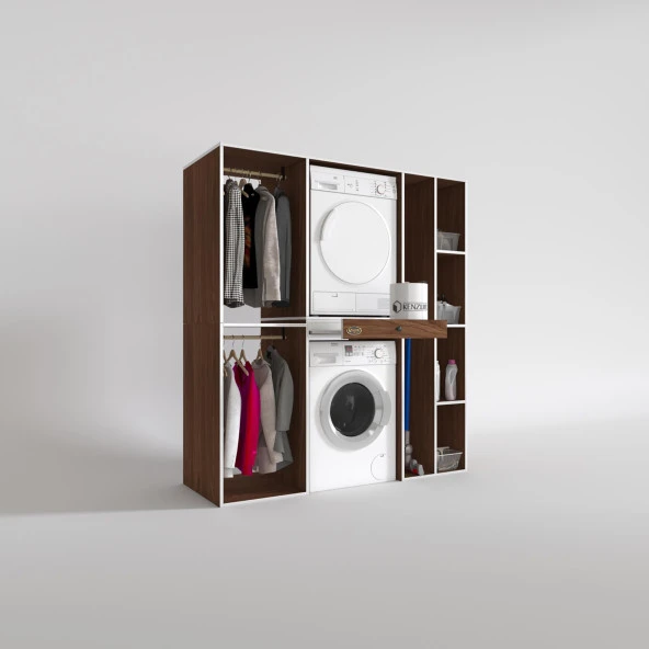 Kenzlife çamaşır-kurutma makinesi dolabı ve giysi dolabı çekmeceli hattab sağ raf cvz 187*160*60  banyo - Resim 2