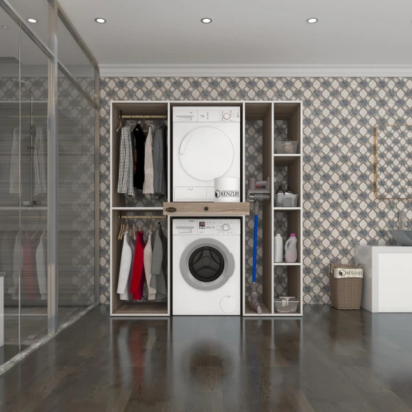 Kenzlife çamaşır-kurutma makinesi dolabı ve giysi dolabı çekmeceli hattab sağ raf crd 187*160*60  banyo ürün görseli