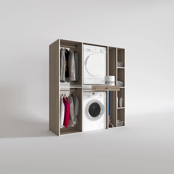 Kenzlife çamaşır-kurutma makinesi dolabı ve giysi dolabı çekmeceli hattab sağ raf crd 187*160*60  banyo - Resim 2