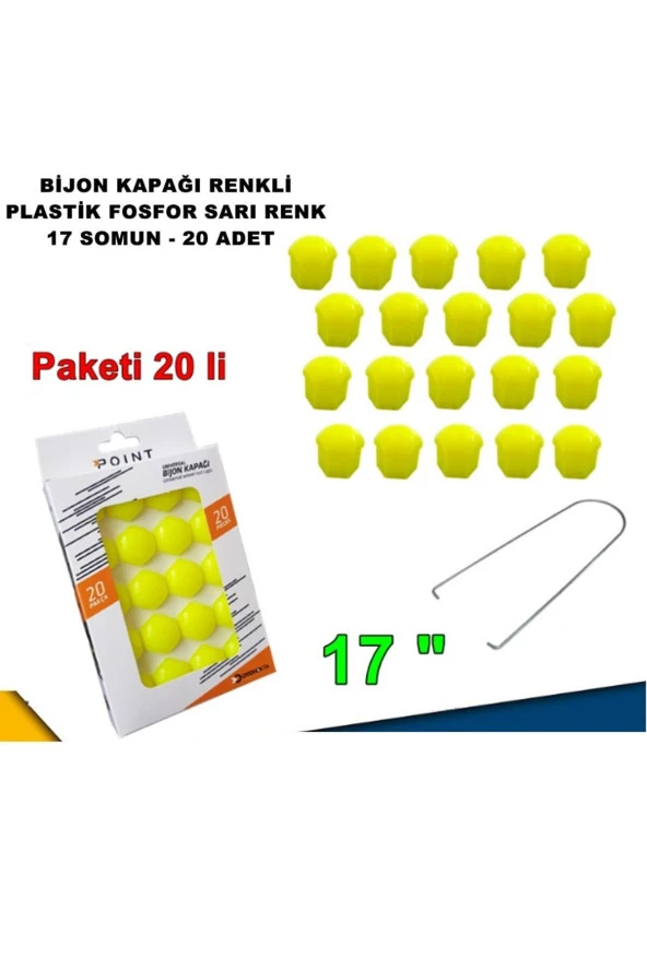 Caraks Renkli Bijon Kapağı Plastik Fosfor Sarı Renk Altıgen 17 Mm Bijon Uyumlu 20 Adet -