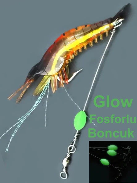 Eagenset Fosforlu Glow İğneli, Boncuklu Silikon Karides Yapay Yem Kırmızı