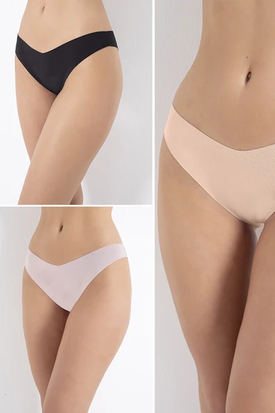 Siyah Vizon Ten Rengi 3lü Lazer İz Yapmaz V Shape Brazillian Külot ürün görseli 1