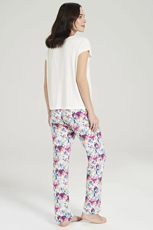 Kadın Büyüj Beden Çicek Desenli V Yaka Pijama Takımı - 5