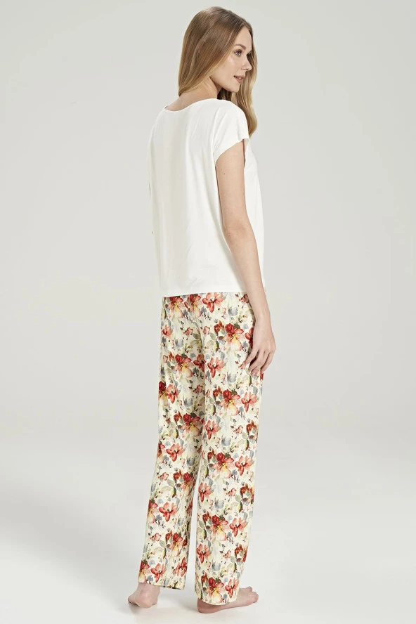 Kadın Büyüj Beden Çicek Desenli V Yaka Pijama Takımı - 10