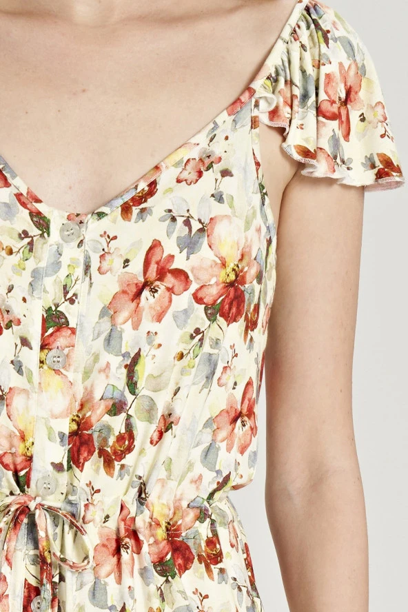 Kadın Çicek Desenli Omuz Detaylı Gecelik Elbise - 4