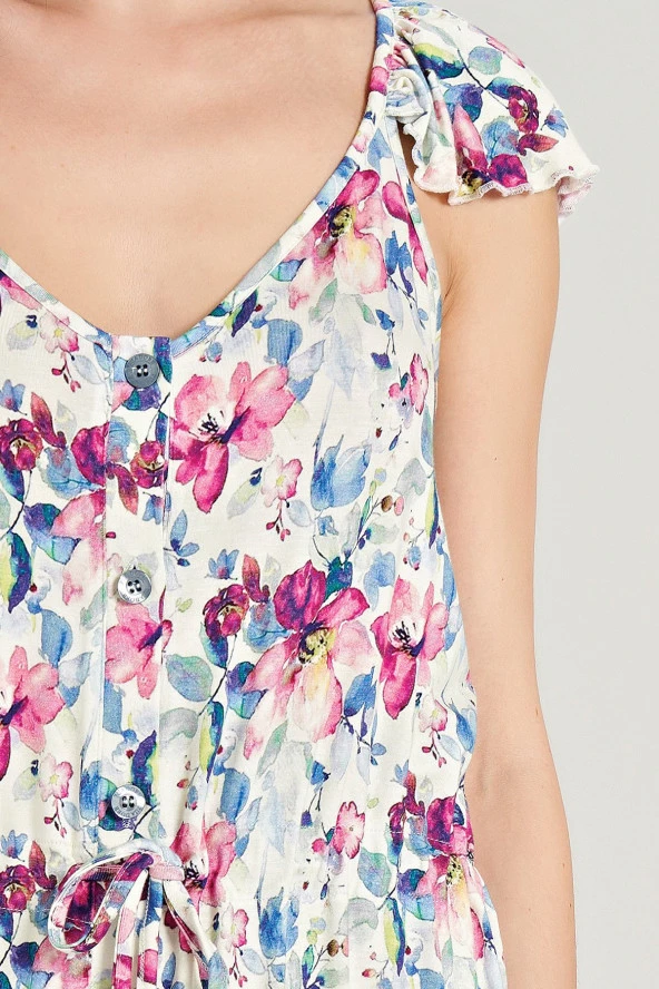 Kadın Çicek Desenli Omuz Detaylı Gecelik Elbise - 8