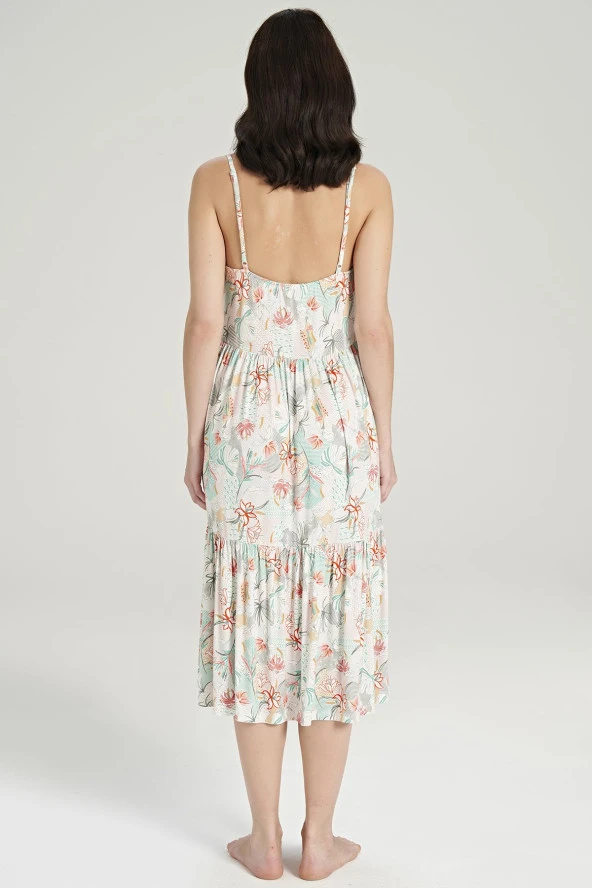 Kadın Çicek Desenli İp Askılı Gecelik Elbise - 2