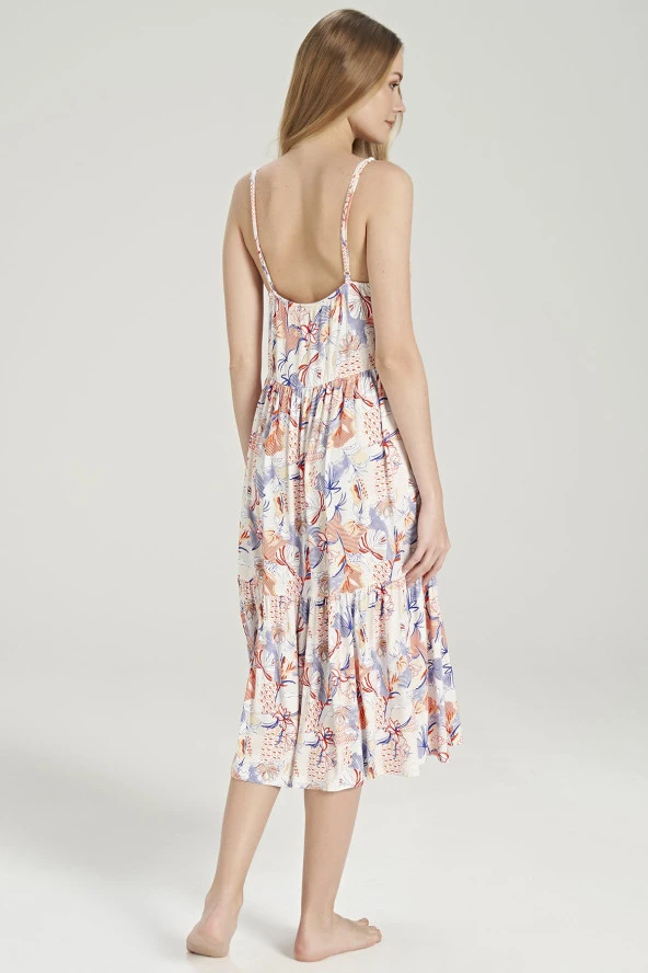 Kadın Çicek Desenli İp Askılı Gecelik Elbise - 8