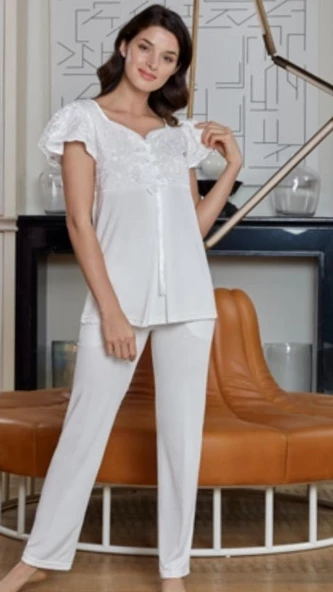 BONE CLUB 4714 HAMİLE LOHUSA LEZ DANTELLİ LOHUSA PİJAMA TAKIMI - Resim 6