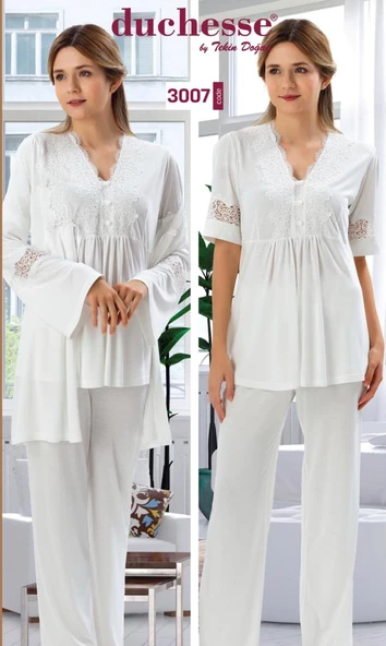 DUCHESSE 3007 HAMİLE LOHUSA 3 LÜ PİJAMA SABAHLIK TAKIM