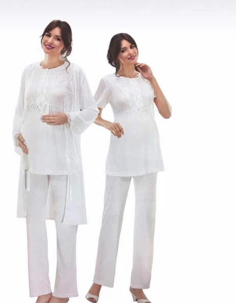 NEHİR 2036 Hamile Lohusa 3Lü Pijama Sabahlık Takım - 3