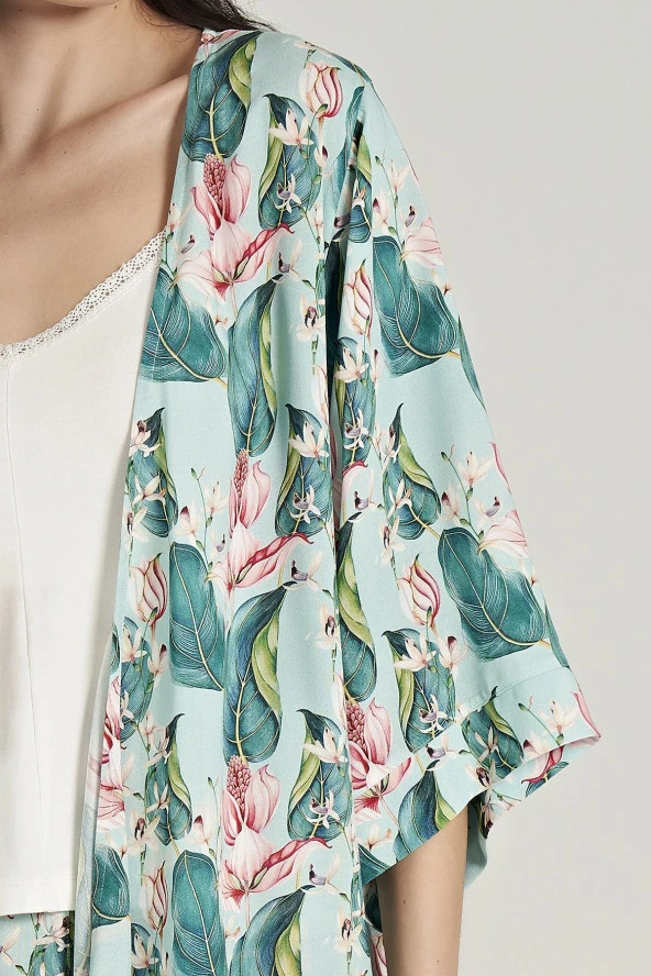 Kadın Pamuklu 3'lü Yaprak Desenli Pijama Takımı - 9