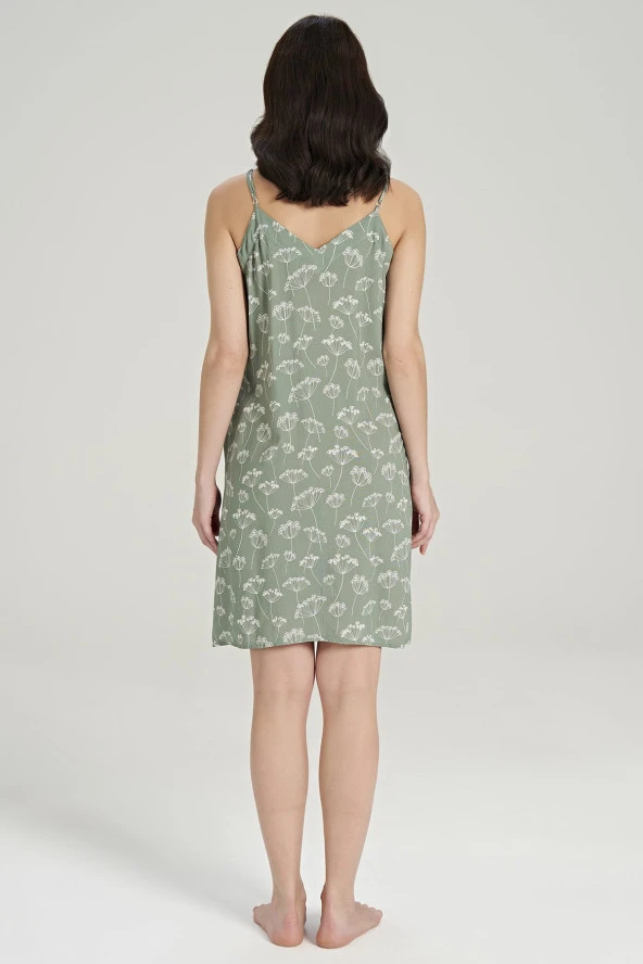 Kadın Pamuklu Önden Düğmeli İp Askılı Gecelik Elbise - 10