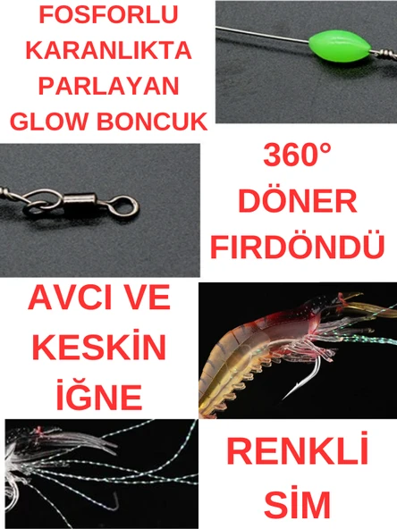 Eagenset Fosforlu Glow İğneli, Boncuklu Silikon Karides Yapay Yem Sarı - 9