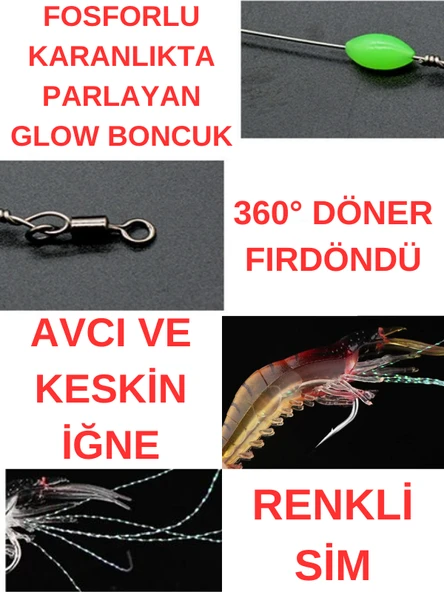 Eagenset Fosforlu Glow İğneli, Boncuklu Silikon Karides Yapay Yem Siyah - 9