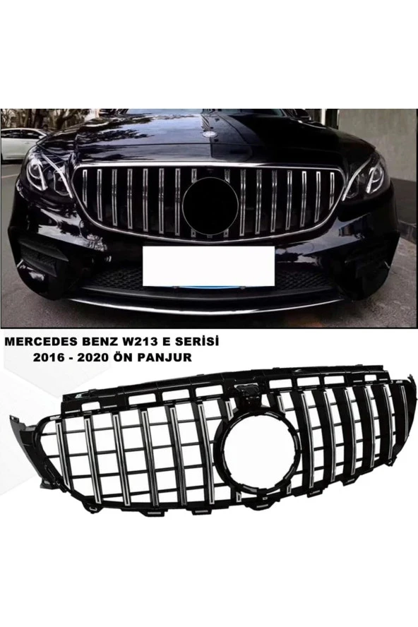 Caraks Mercedes W213 E Serisi Spor Ön Panjur Izgaralı Piano Black & Krom Şeritli 2016-2020 1. Kalite-