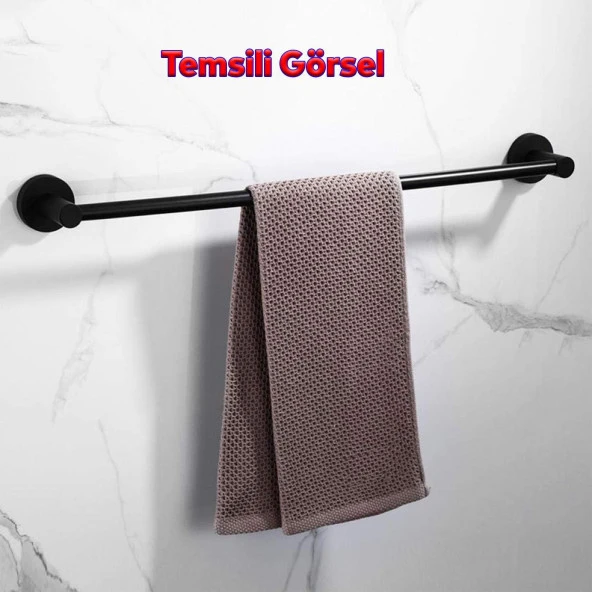 Vidalı Askılık Havluluk Sağlam Askı Metal Siyah Bez Havlu Asma Askısı Aparatı 42 cm Banyo Lavabo - Resim 2