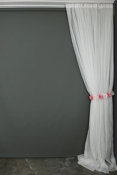 MAKARNA 150 MODEL ALTIN SİMLİ KIRIK BEYAZ RENK HAZIR DİKİLMİŞ PİLELİ TÜL PERDE 300*260 - Resim 5