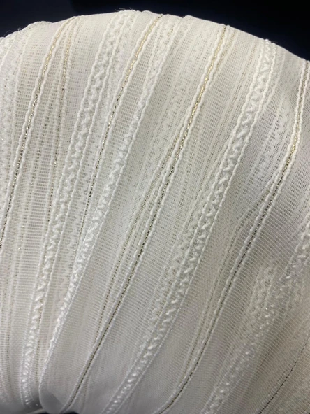 MAKARNA 150 MODEL ALTIN SİMLİ KIRIK BEYAZ RENK HAZIR DİKİLMİŞ PİLELİ TÜL PERDE 300*260 - Resim 3