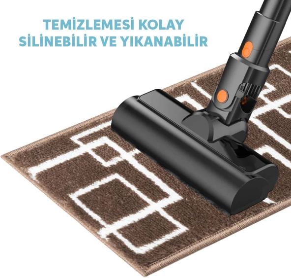 Glary Home GH40A-WDBE-GRY5 Kare Desenli Kaydırmaz Tabanlı 5'li Merdiven Halısı - Beyaz/Koyu Bej - 8