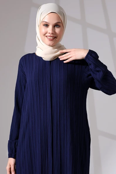 Kadın Bürümcük Kumaş Gizli Fermuarlı İkili Takım Hac Umre Kıyafeti Lacivert - Resim 7