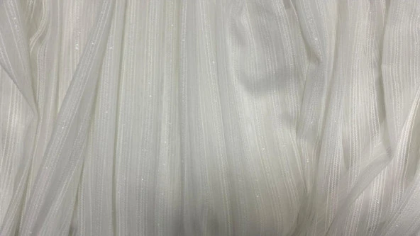 MAKARNA 550 MODEL SİMLİ KIRIK BEYAZ RENK HAZIR DİKİLMİŞ PİLELİ TÜL PERDE 300*260 ürün görseli