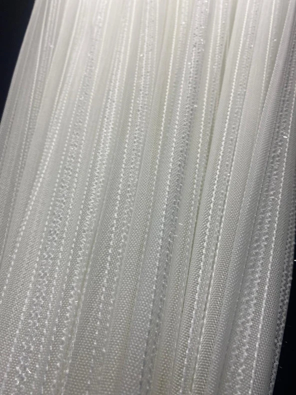 MAKARNA 550 MODEL SİMLİ KIRIK BEYAZ RENK HAZIR DİKİLMİŞ PİLELİ TÜL PERDE 300*260 - Resim 3