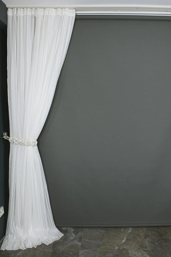 MAKARNA 550 MODEL SİMLİ KIRIK BEYAZ RENK HAZIR DİKİLMİŞ PİLELİ TÜL PERDE 300*260 - Resim 7